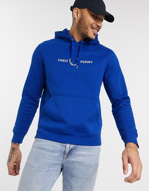 Fred Perry chest logo hoodie in royal blue