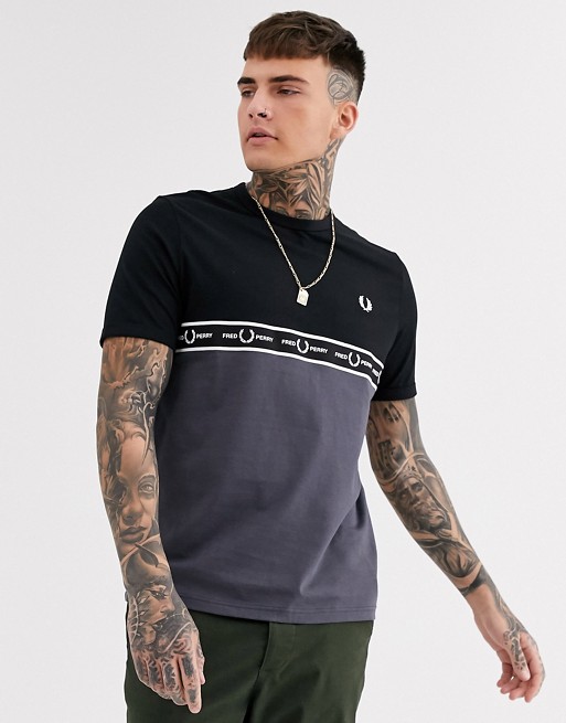Fred Perry chest taped cut and sew t-shirt in grey