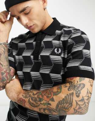 Fred Perry Chevron Knitted Polo In Black | ModeSens