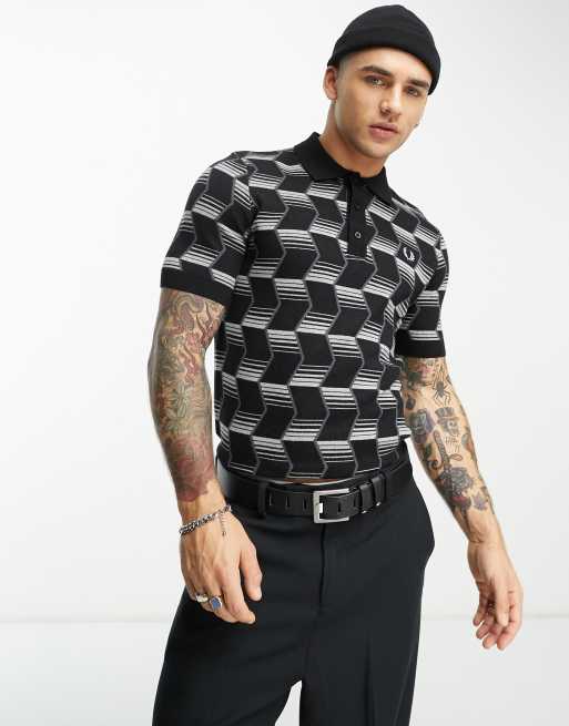 Fred Perry chevron stripe knitted polo in black