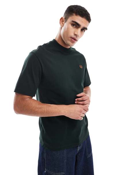 Fred Perry – Ciemnozielony gruby T-shirt oversize - view 1