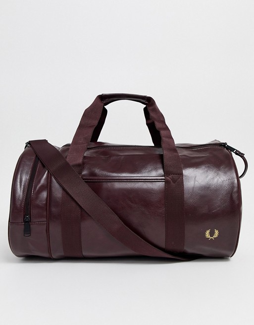 Fred Perry classic barrel bag in burgundy