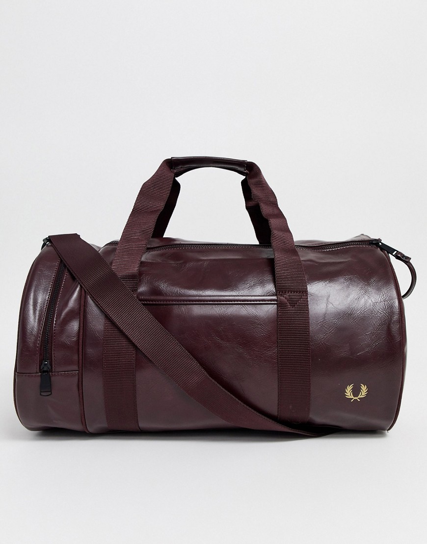 Fred Perry Classic Barrel Bag In Burgundy In Red
