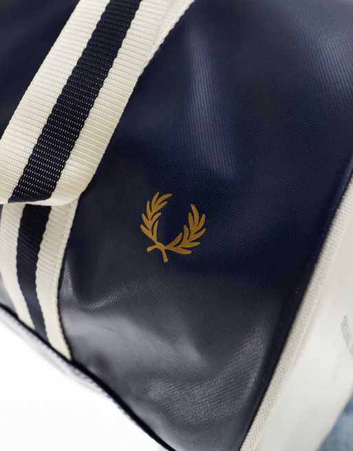 Fred Perry classic barrel bag in navy ecru ASOS