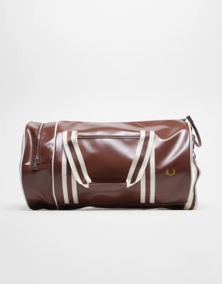 Fred Perry classic barrel bag in tan & ecru-Brown