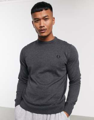 Fred Perry classic cotton crew neck jumper in charcoal-Grey