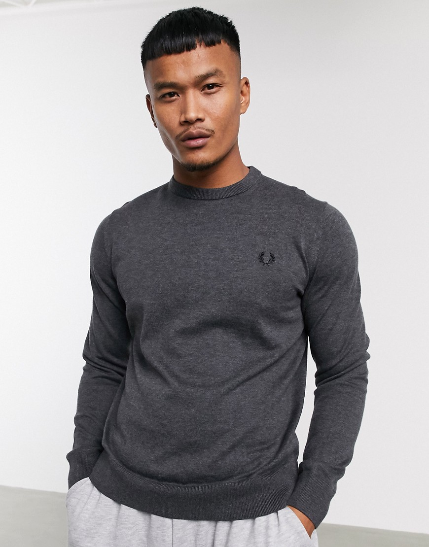 Fred Perry classic cotton crew neck sweater in charcoal-Grey