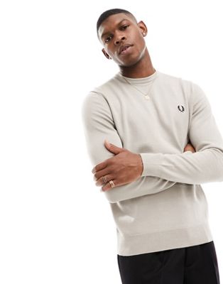 Fred Perry classic crew neck jumper in beige