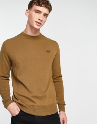 Fred Perry classic crew neck jumper in brown