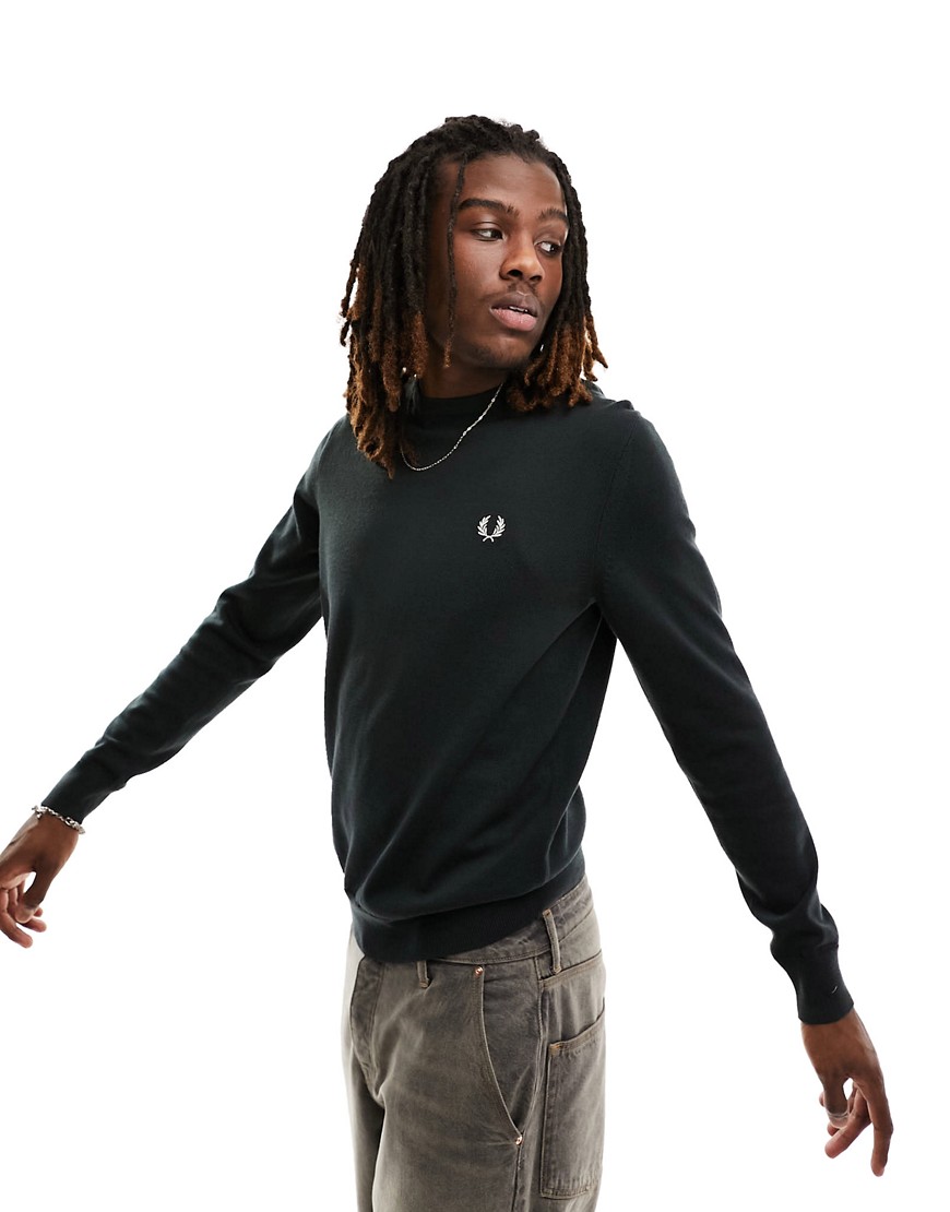 Fred Perry classic crew neck jumper in night green