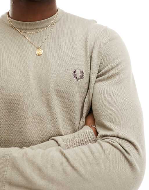 Fred Perry classic crew neck jumper in warm grey