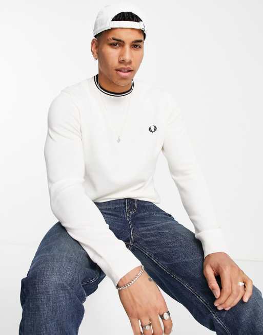 Fred Perry classic crew neck jumper in white