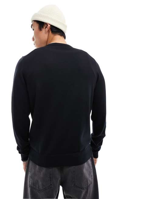 Fred Perry classic crew neck sweater in black