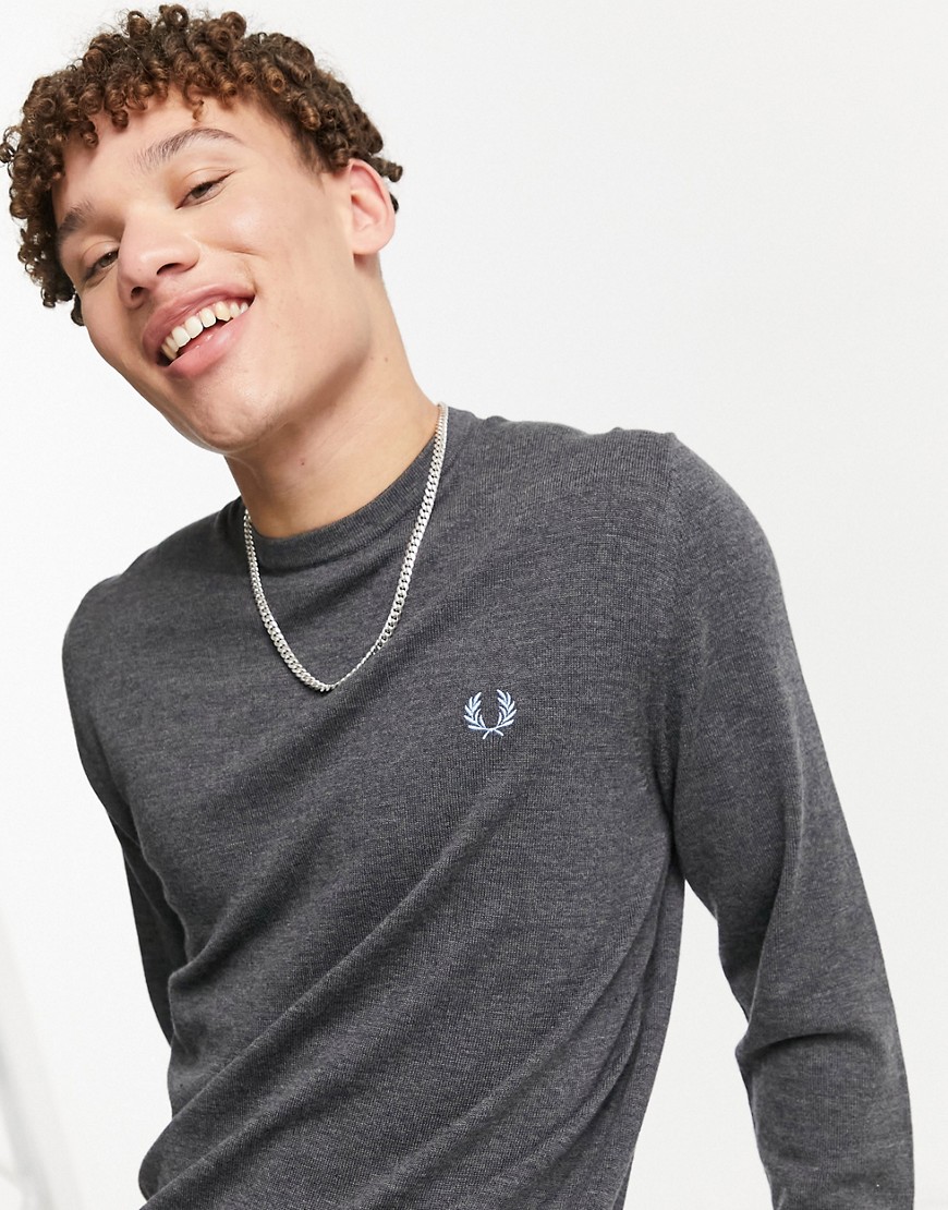 Fred Perry classic crew neck sweater in charcoal-Gray