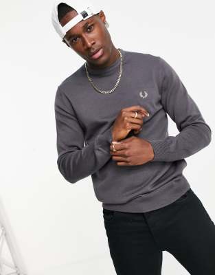 Fred Perry classic crew neck sweater in gunmetal gray-Grey | Smart