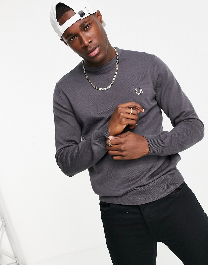 Fred Perry classic crew neck sweater in gunmetal gray-Grey