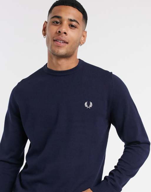 Fred Perry classic crew neck sweater in navy | ASOS