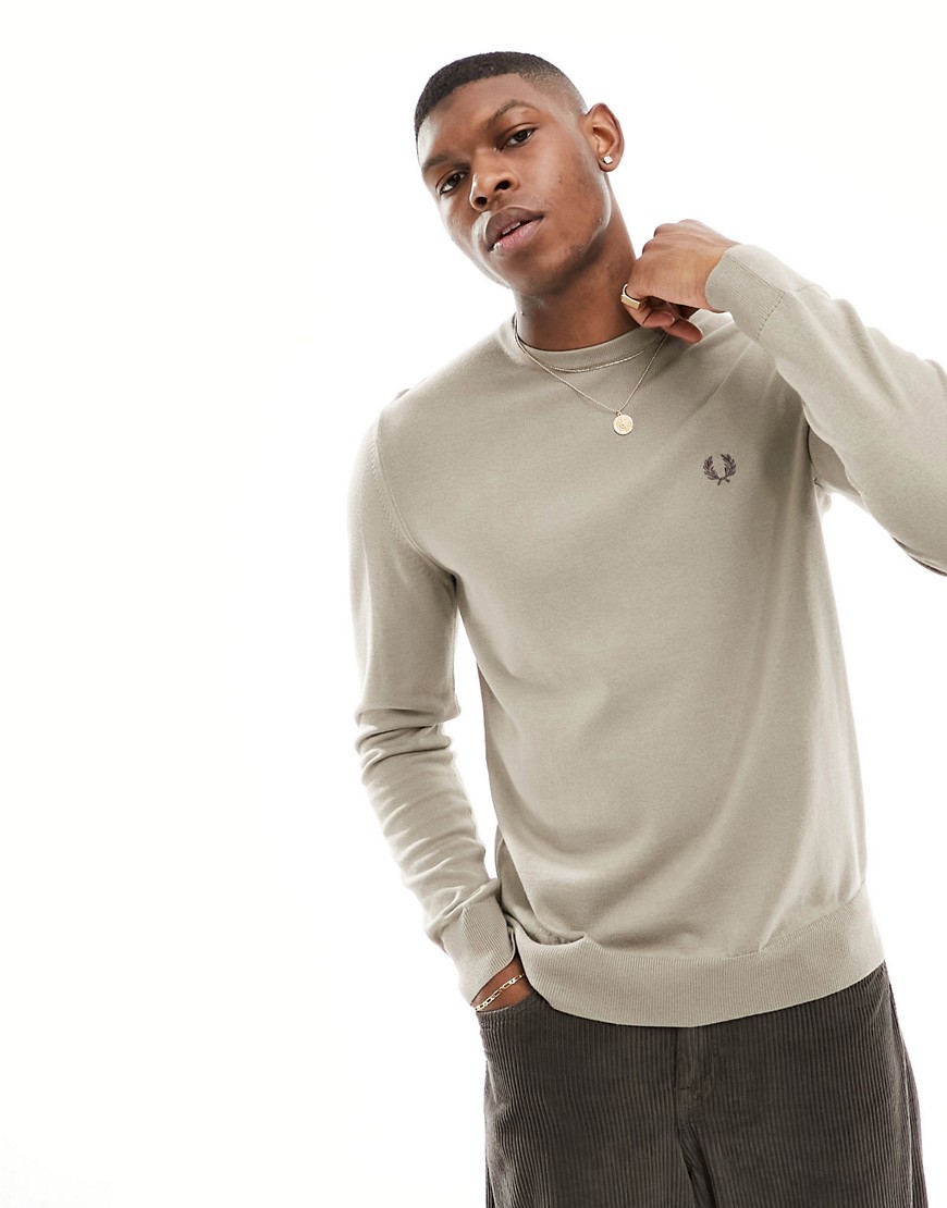 Fred Perry Classic Crew Neck Sweater In Warm Gray
