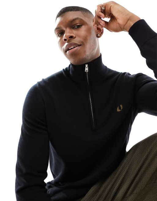 Fred Perry classic half zip jumper in black