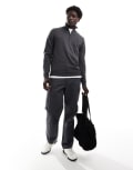 [Fred Perry] Fred Perry classic half zip knitted jumper in dark grey XS Grey