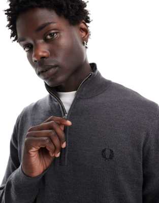Fred Perry classic half zip knitted jumper in dark grey | ASOS