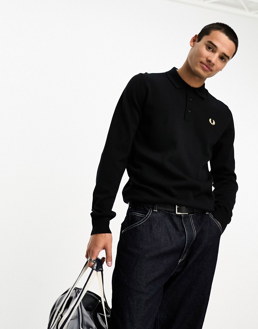 Fred Perry classic knitted polo shirt in black