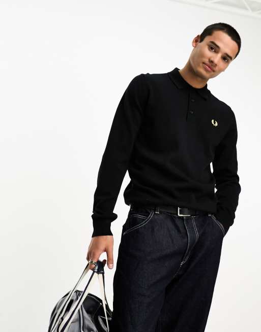 Fred Perry classic knitted polo shirt in black | ASOS