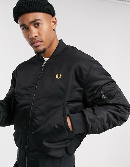 Fred Perry classic quilted bomber jacket in black