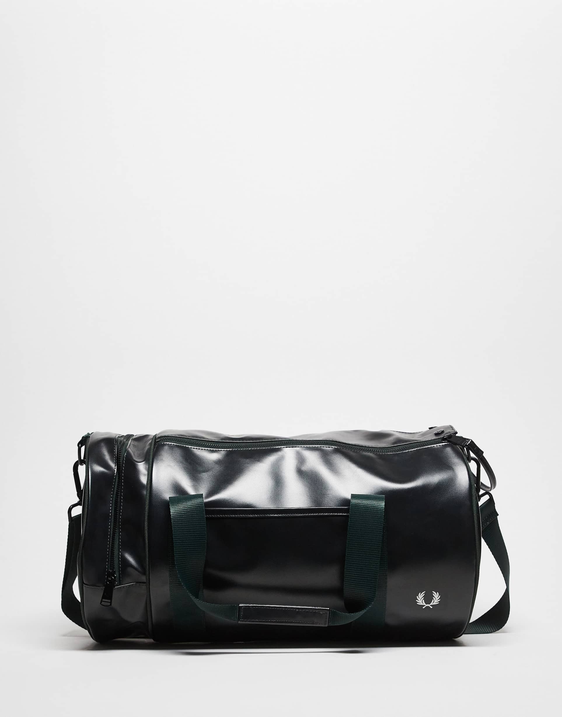 fred perry classic tonal barrel bag in night green