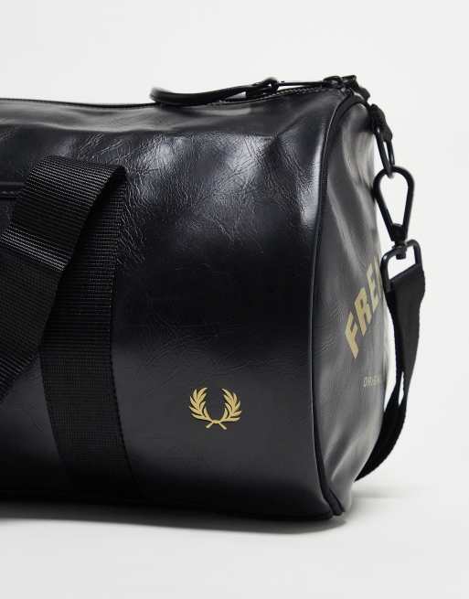 Fred Perry classic tonal PU barrel bag in Black