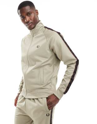 Fred Perry co-ord contrast tape track jacket in beige-Neutral