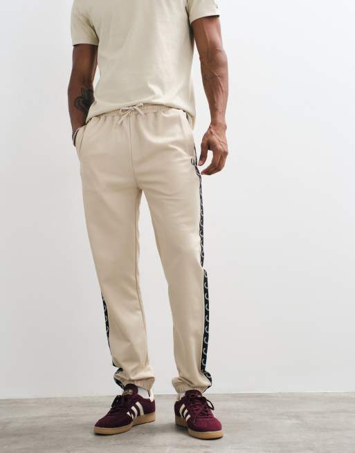 Fred Perry co-ord contrast taped elasticated logo track pants in beige, 2 of 5