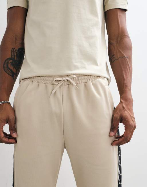 Fred Perry co-ord contrast taped elasticated logo track pants in beige, 3 of 5