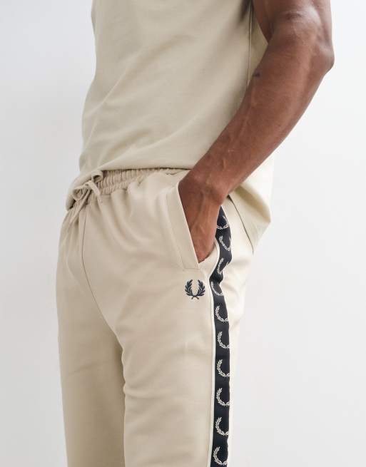 Fred Perry co-ord contrast taped elasticated logo track pants in beige, 4 of 5