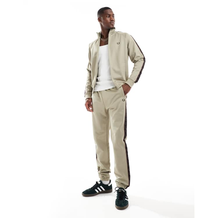 Fred Perry co-ord contrast taped track pants in beige ASOS