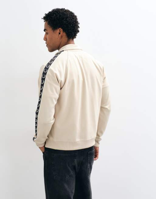 Fred Perry co-ord contrast taped zip through logo track jacket in beige, 2 of 5