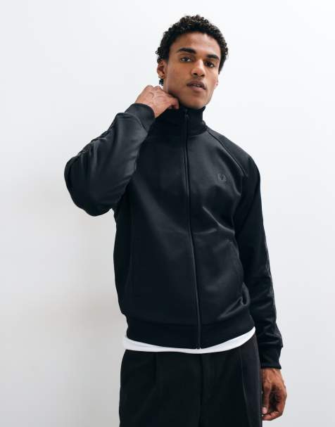 Fred Perry co-ord contrast taped zip through logo track jacket in black - view 1
