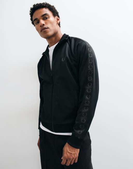 Fred Perry co-ord contrast taped zip through logo track jacket in black, 2 of 5