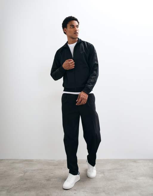 Fred Perry co-ord contrast taped zip through logo track jacket in black, 5 of 5