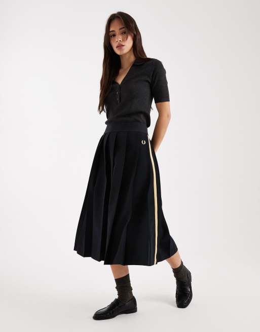 Fred Perry co-ord tape detail logo pleated midi tennis skirt in