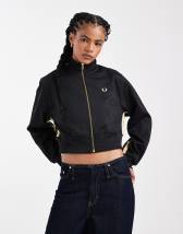 Fred Perry cropped taped track jacket in black | ASOS