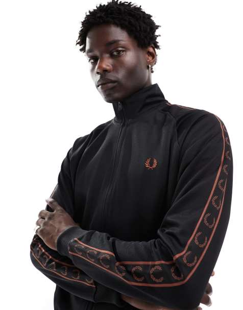 Fred Perry co-ord taped track jacket in black with contrast trim - view 1
