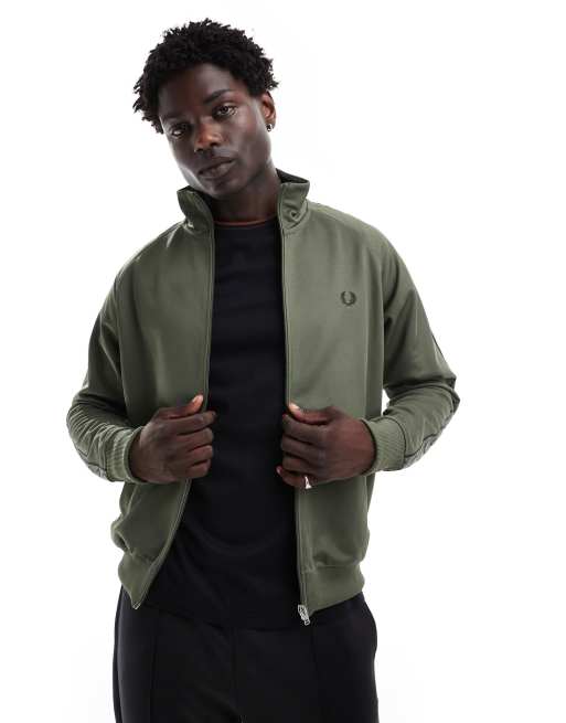 Fred Perry co ord taped track jacket in green with contrast trim ASOS