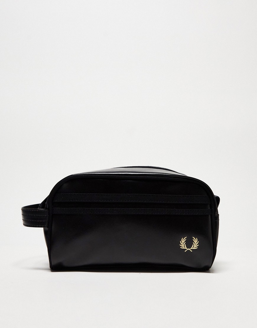 coated polyester toiletry bag in black