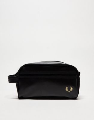 Fred Perry coated polyester wash bag in black