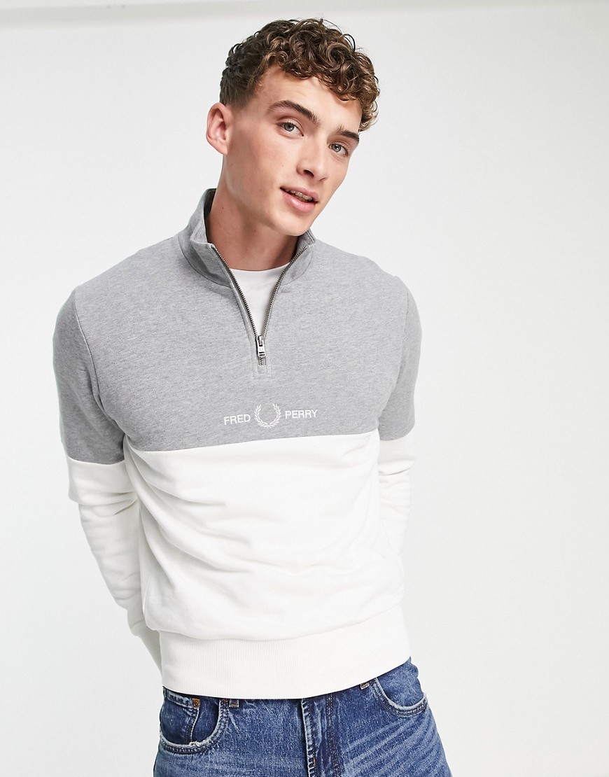 Fred Perry color block half zip sweatshirt in gray