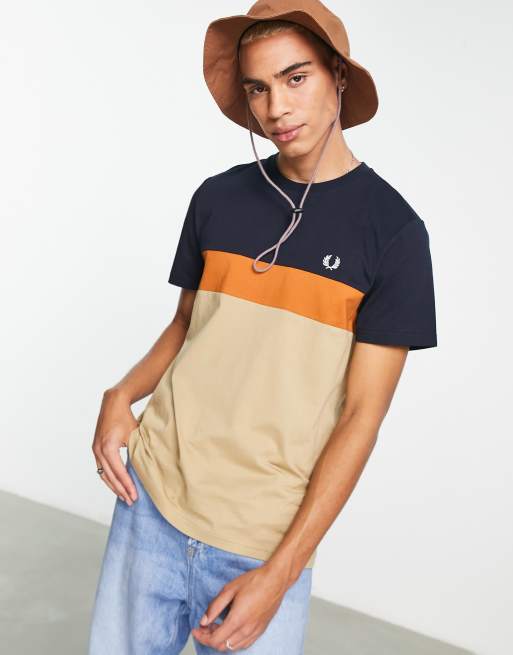 Fred Perry color block T-shirt in stone