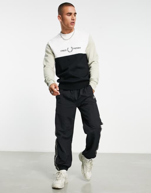 Fred Perry colour block crew neck sweatshirt in cream