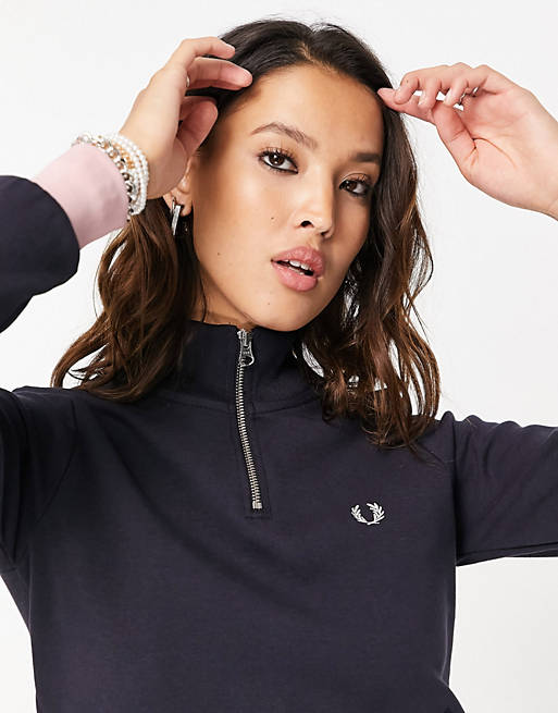  Fred Perry colour block half zip jacket in navy 