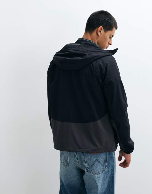 Fred Perry colour block hooded jacket in black and khaki, 4 of 5